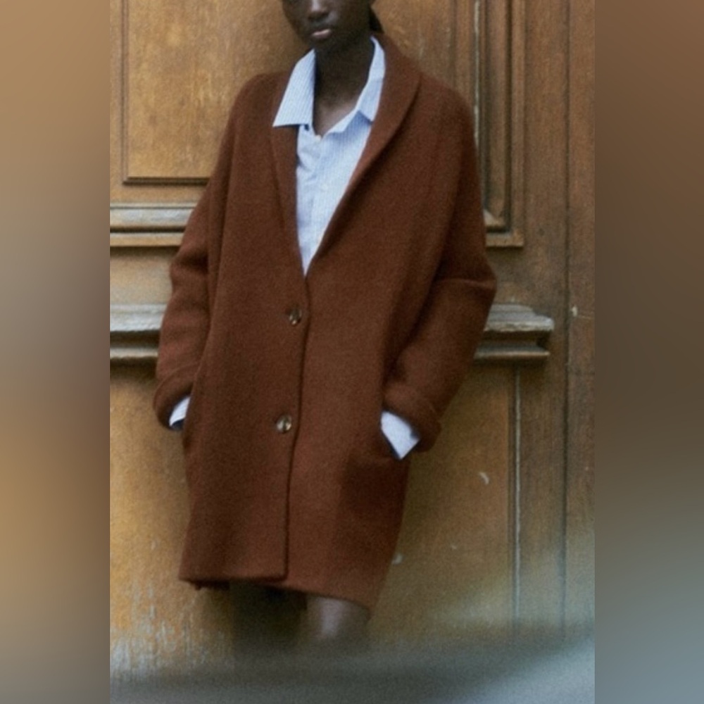 ZARA BROWN KNIT COAT LONG SLEEVES WITH CUFFS
